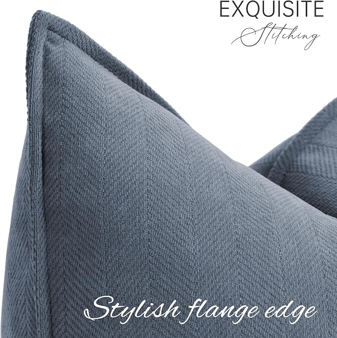 Dusty Blue Pillow Covers 12x20 Set of 2 Chenille Throw Pillow Covers with Elegant Design Soft and Luxurious Decorative Throw Pillows for Couch, Bed, and Home Decor