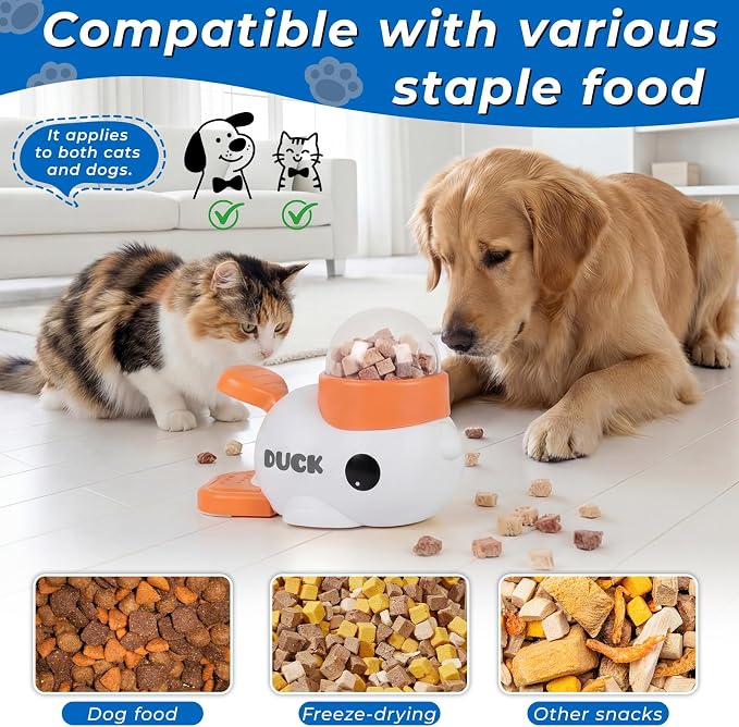 Anxuyixin2-in-1 Duck Shaped Interactive pet Puzzle Toy, Slow Food Dispenser (White Duck and Blue Bird Shaped with Buttons), cat and Dog Snack Dispenser Feeding Toy