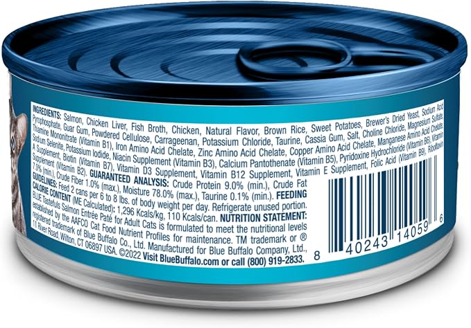 Blue Buffalo Tastefuls Salmon Paté Wet Cat Food, 3 oz, 24 ct | Real Salmon First, Paté Style, No Chicken By-Product, Corn, Wheat, or Soy
