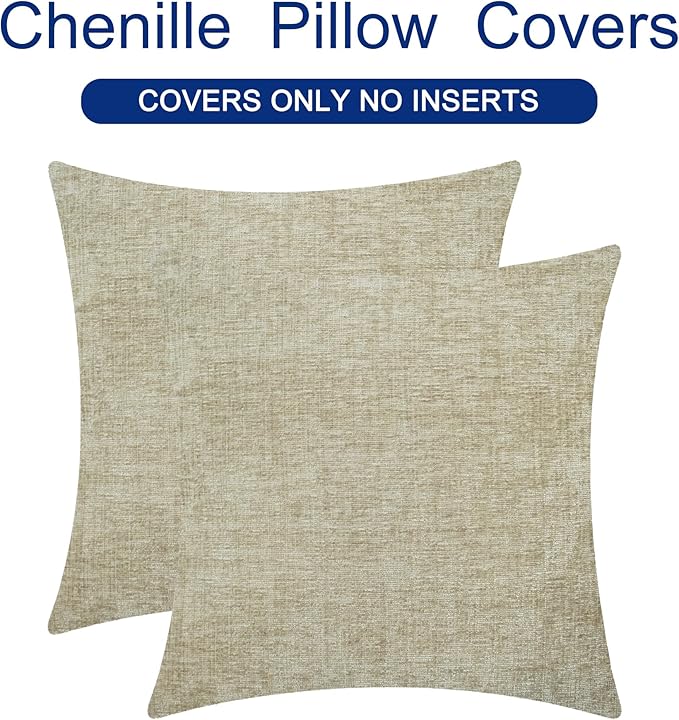 CaliTime Decorative Couch Throw Pillow Covers 20 X 20 Inches Light Taupe | Pack of 2, Cozy Chenille Cushion Cases for Sofa Bed Living Room Farmhouse Home