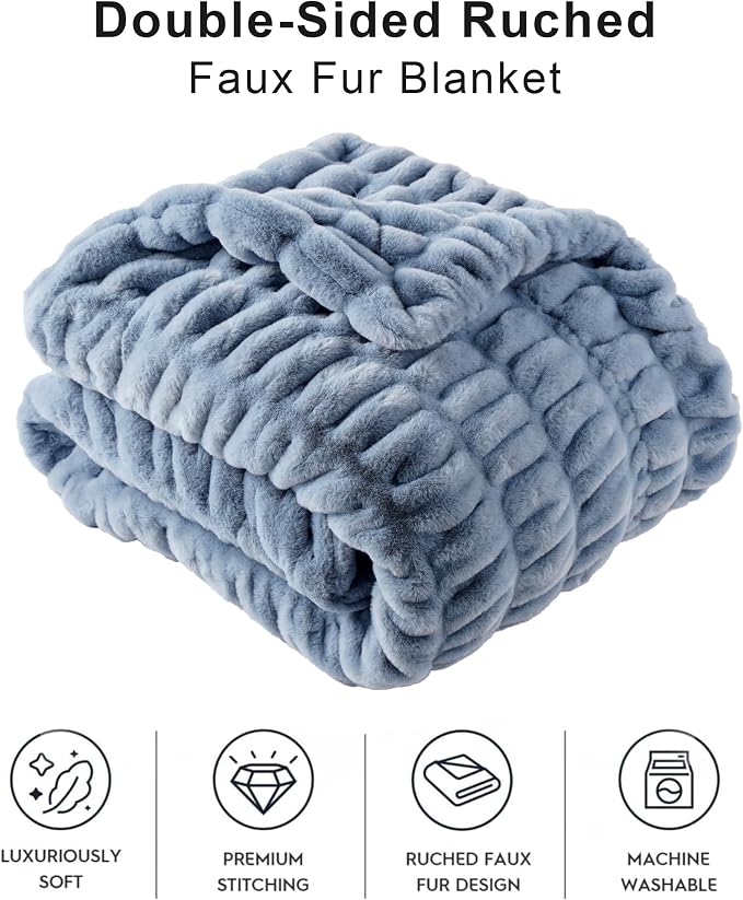 BATTILO Super Soft Faux Fur Throw Blanket for Couch, 50"x60", Doube Side | Dusty Blue Throw Blanket, Cozy Plush Thick Warm Mink Faux Fur Blanket For Bed, Sofa Living Room