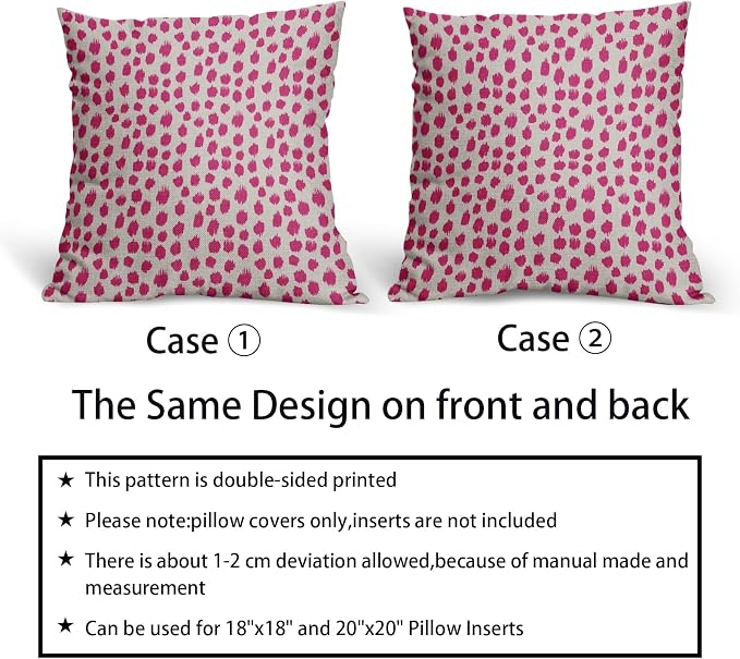 Hot Pink Cream Polka Dot Pillow Covers 22x22 Set of 2 Outdoor Modern Art Throw Pillows Boho Design Brush Strokes Decorative Pillowcase Square Cushion Cover Linen Pillow Case for Home Sofa Couch Bed