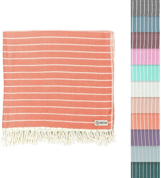 Sand Cloud Turkish Beach Towel - Sand Resistant - 100% Certified Organic Turkish Towel - Quick Dry Towel for Beach, Picnic, Blanket or Bath Towel - As Seen on Shark Tank - Gocek (Coral)