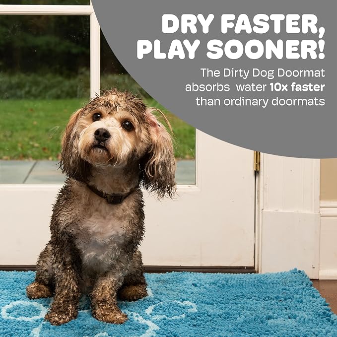 Dog Gone Smart Dirty Dog Doormat - Fast Drying Rug with Super Gripper Backing for Clean Floors - Super Absorbent and Machine Washable Mat for Muddy Paws - Aqua | Super Gripper Backing for Clean Floors - Absorbent Microfiber and Machine Washable Mat for...