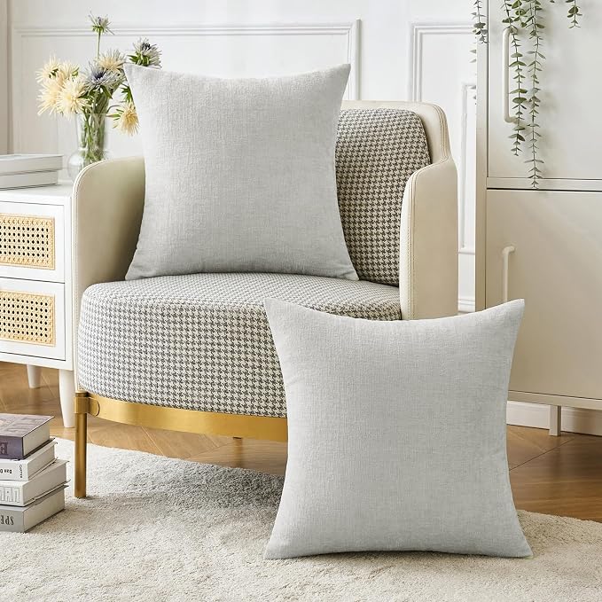 MIULEE Soft Chenille Throw Pillow Covers Light Gray 18x18 Inch Pack of 2 | Modern Home Decor, Classic Decorative Pillows, Solid Dyed Cases, Boho Couch Cushion Covers for Sofa Bed Living Room