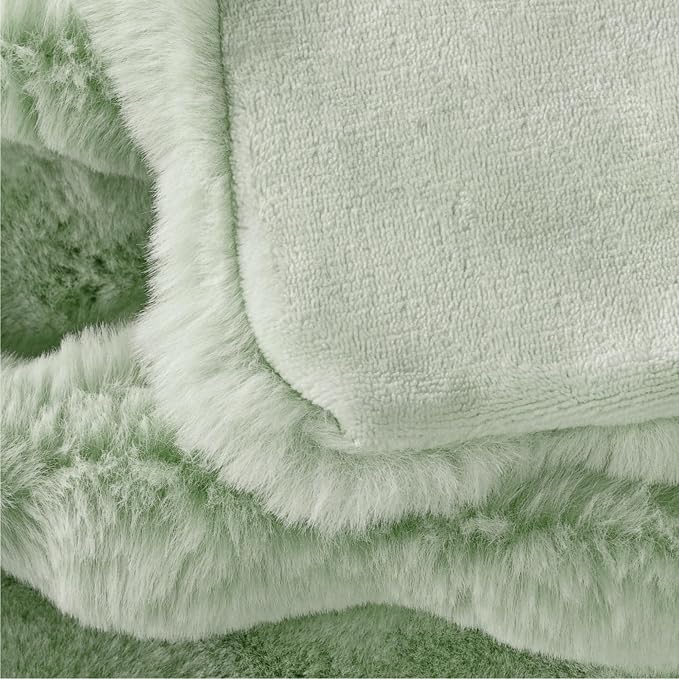 Sage Green Faux Fur Throw Blanket for Couch, Snuggly Double-Sided Bubble Plush Blanket with Soft Flannel Back,Decorative Gift for Sofa or Bed, Machine Washable, 50 x 60, 860 GSM