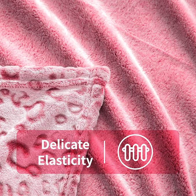 Flannel Fleece Leopard Print Throw Blanket Super Soft Lightweight Fluffy Twin Blankets for Couch, 60"X80",Hot Pink