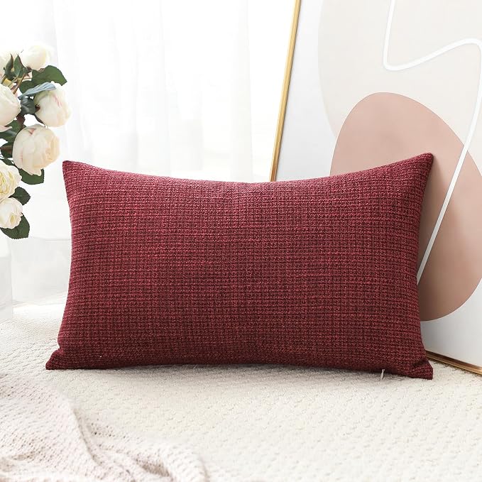 OTOSTAR Linen Throw Pillow Cover Set of 1 Decorative Lumbar Pillowcases Cushion Covers 12x20 Inch for Home Decor Sofa Bedroom Car 30 x 50CM Burgundy