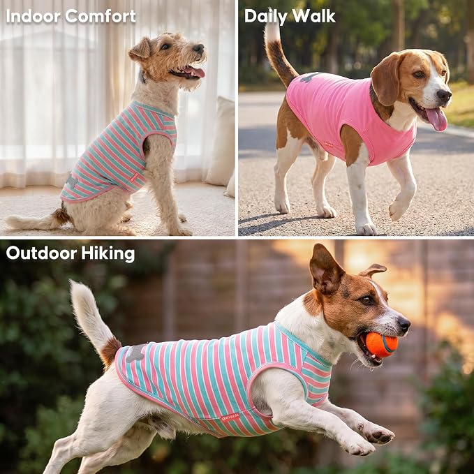 KYEESE 2Pack Cotton Dog Shirt for Small Dogs Soft Striped Tank Top | Reflective for Safety, Lightweight & Breathable, Gentle on Sensitive Skin, Stretchy & Free to Move, Comfortable Daily Wear