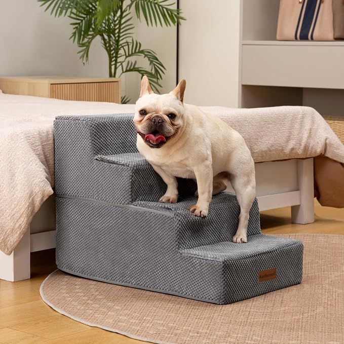Aodisman Dog Steps for Bed & Couch,18.5" H 4-Step Pet Stairs for Small Dogs | High-Support Anti-Slip Dog Ramp, Easy-to-Climb Steps for Doggies, Older Cats,Short-Legged Dogs to Get on and off Beds,Grey
