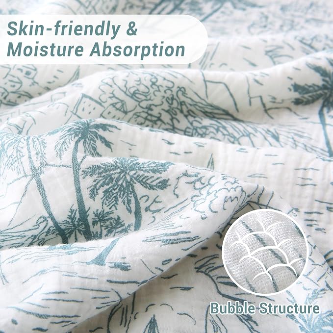 Viviland Cotton Blanket Muslin Blankets for Adult Reversible Flannel, Gifts for Women, Cozy and Soft for All Seasons, Home Decor Throw for Sofa, Chair, Coastal Toile, 50x70 inches