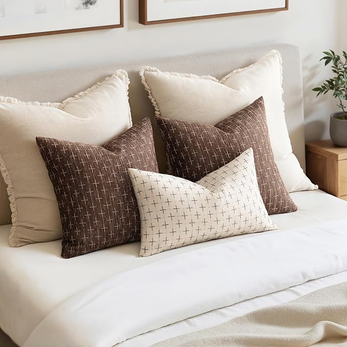 MIULEE Pack of 2 Decorative Vintage Burlap Linen Brown Throw Pillow Covers Modern Farmhouse Pillowcase Rustic Woven Textured Cushion Cover for Sofa Couch Bed 20x20 Inch Dark Coffee