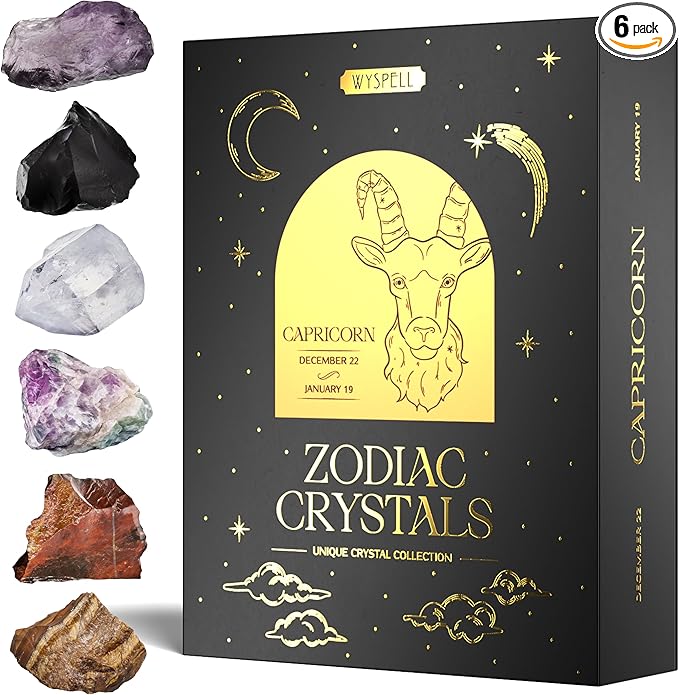 Wyspell Capricorn Crystal Set - 6 Capricorn Crystals and Healing Stones - Capricorn Gifts for Women - Capricorn Birthday Gifts for Women - Astrology Gifts for Women - Zodiac Crystal Set - Healing Gift