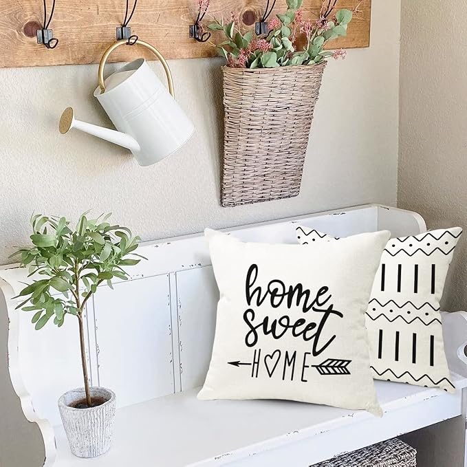 YCOLL Pillow Covers 18x18 Set of 4, Modern Sofa Throw Pillow Cover, Decorative Outdoor Linen Fabric Pillow Case for Couch Bed Car, Cream