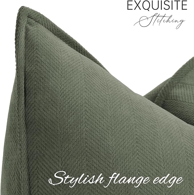 Army Green Pillow Covers 24x24Set of 2 Chenille Throw Pillow Covers with Elegant Design Soft and Luxurious Decorative Pillows for Couch, Bed, Home Decor