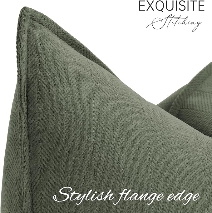Army Green Pillow Covers 18x18 Set of 2 Chenille Throw Pillow Covers with Elegant Design Soft and Luxurious Decorative Pillows for Couch, Bed, Home Decor