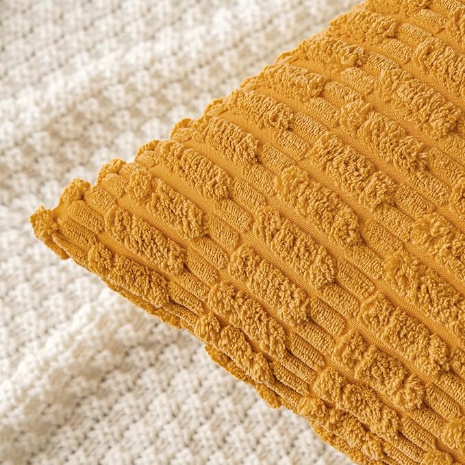 MIULEE Corduroy Decorative Throw Pillow Covers 20x20 Gold Yellow Pack of 2 | Soft Boho Striped Pillow Covers Modern Farmhouse Home Decor For Sofa Living Room Couch Bed