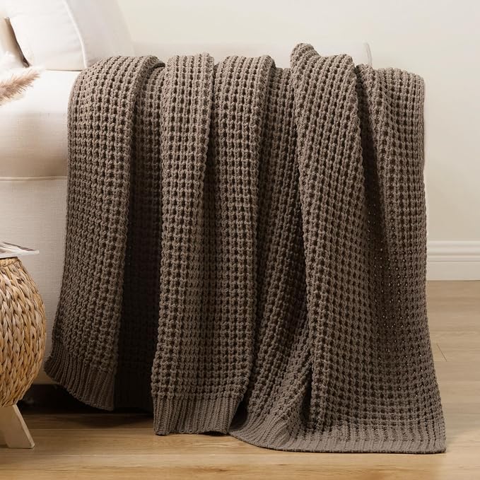Knitted Waffle Throw Blanket , Camel Tan Throw Blanket for Couch 60x80in | Cozy Chunky Knit Throw Blanket Soft Warm Throws for Men Father Birthday Gifts, Modern Farmhouse Knitted Style