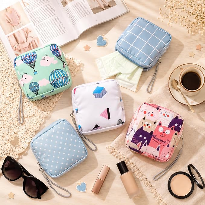 Paterr 24 Pcs Sanitary Napkin Storage Bag Set Including Portable Period Pouch Hand Wrist Strap Lanyard String Holder Tampons Holder Pouch First Period Gift for Teen Girls(Cute Style)