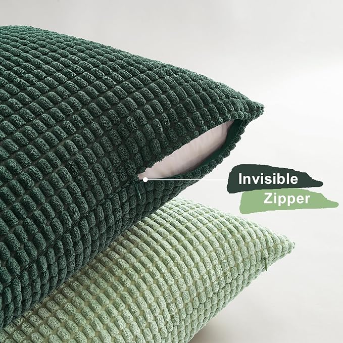 Topfinel 4 Packs LightGreen Decorative Throw Pillow Covers 16x16 Inch for Living Room Couch Bed Sofa, Boho Western Farmhouse Home Decor, Square Soft Moss Corduroy Summer Cushion Case 40x40 cm