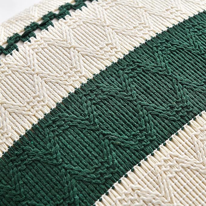 Fancy Homi Set of 2 Dark Green Boho Decorative Throw Pillow Covers 20x20 Inch for Couch Bed Sofa Bedroom Indoors, Modern Farmhouse Vintage Forest Green Living Room Decor