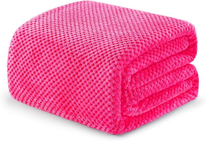 Exclusivo Mezcla Soft Waffle Fleece Bed Blanket Twin XL Size, Hot Pink | Lightweight Plush Blanket for Bed, Couch, Sofa, Cozy Fluffy Design for Bedroom, Guest Room, All Season, 90x66 Inches