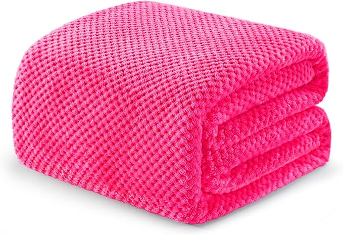 Exclusivo Mezcla Soft Waffle Fleece Bed Blanket King Size, Hot Pink | Lightweight Plush Blanket for Bed, Bedroom, Cozy Flannel with Waffle Texture, Stylish Home Decor, All Season, 104x90 Inches