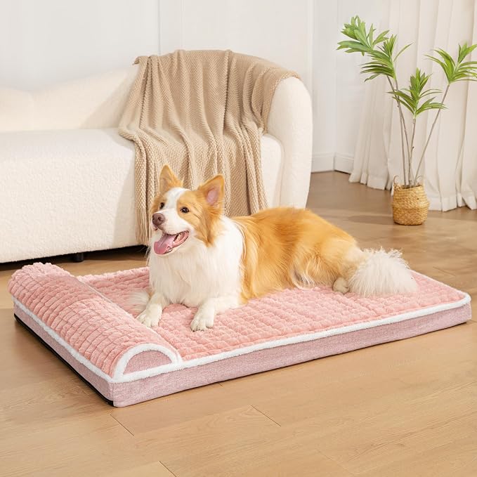 Orthopedic Large Dog Bed Pillow Pet Sofa Bed 36''X24'' Pink | Egg-Crate Foam Pet Couch Large Sized Dog, Waterproof Removable Washable Cover,Furry Puppy Crate Mat With Nonskid Bottom