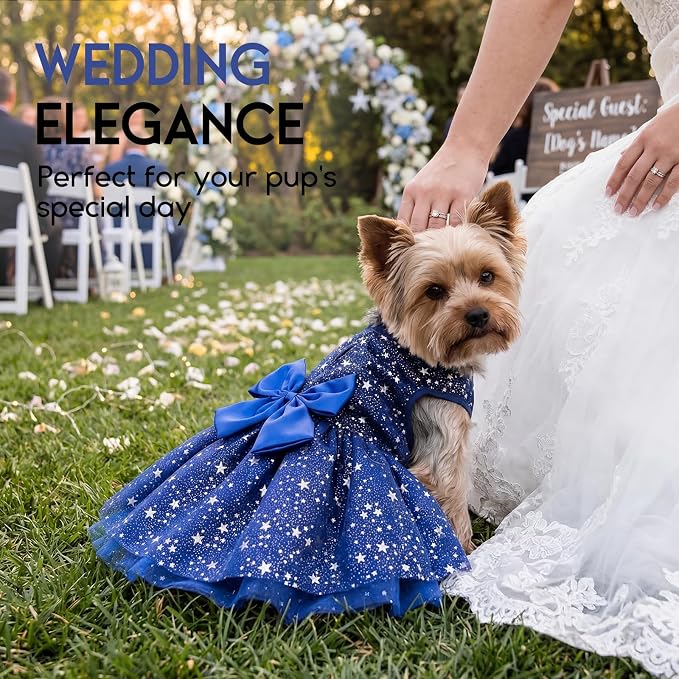 ASENKU Dog Dress Pet Wedding Dress Puppy Birthday Party Outfit, Srar M | Dog Flower Girl Dress With Leash Hole, Princess Puppy Dress For Weddings, Daily Wear, Fits Small Medium Large Dogs Cats