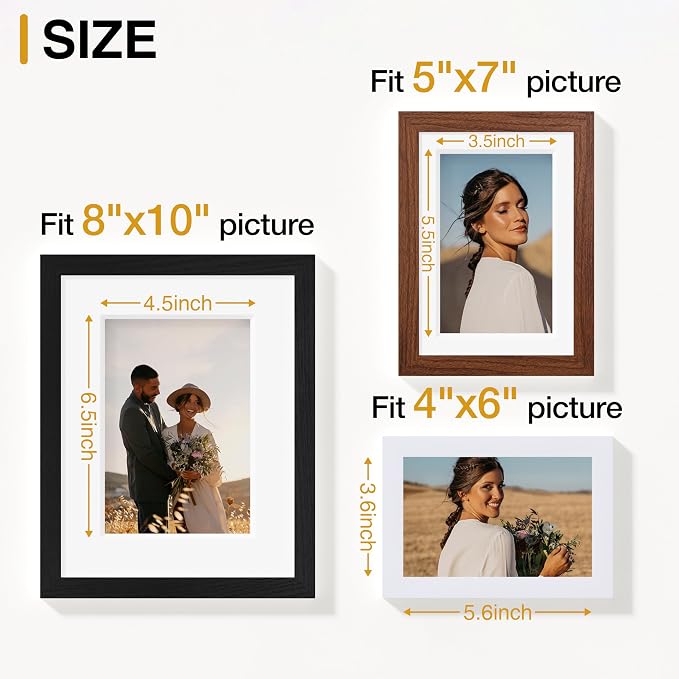 Vittanly 15 Pack Gallery Wall Frame Set, Black, Walnut Brown, White | Picture Frames Collage Wall Decor: 3pcs 8x10, 6pcs 5x7, 6pcs 4x6. Picture Frame Set for Wall or Tabletop Display