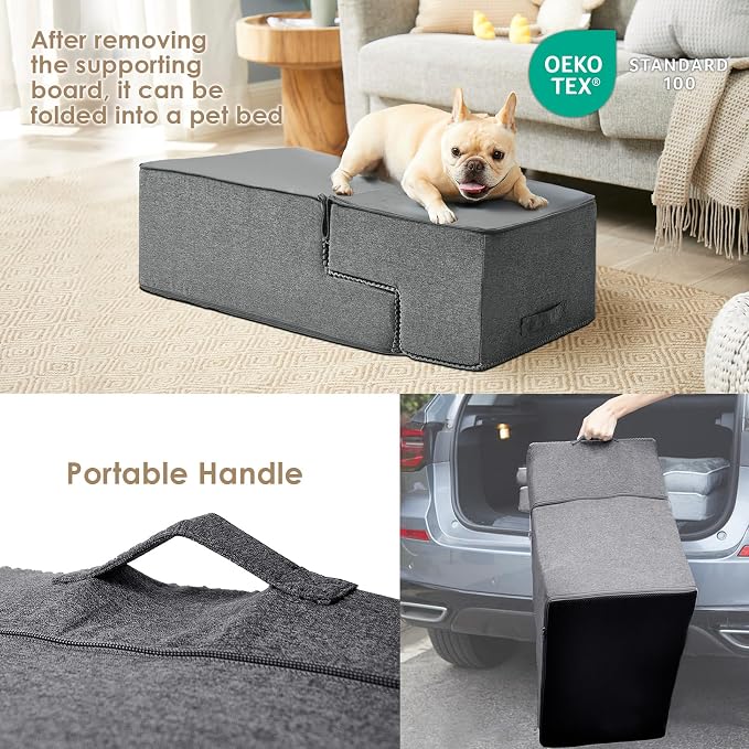 EHEYCIGA Dog Stairs for Bed 18" H, 4-Step Dog Steps for High Bed, Grey | Pet Steps for Small Dogs and Cats, Non-Slip Balanced Pet Ramp Indoor