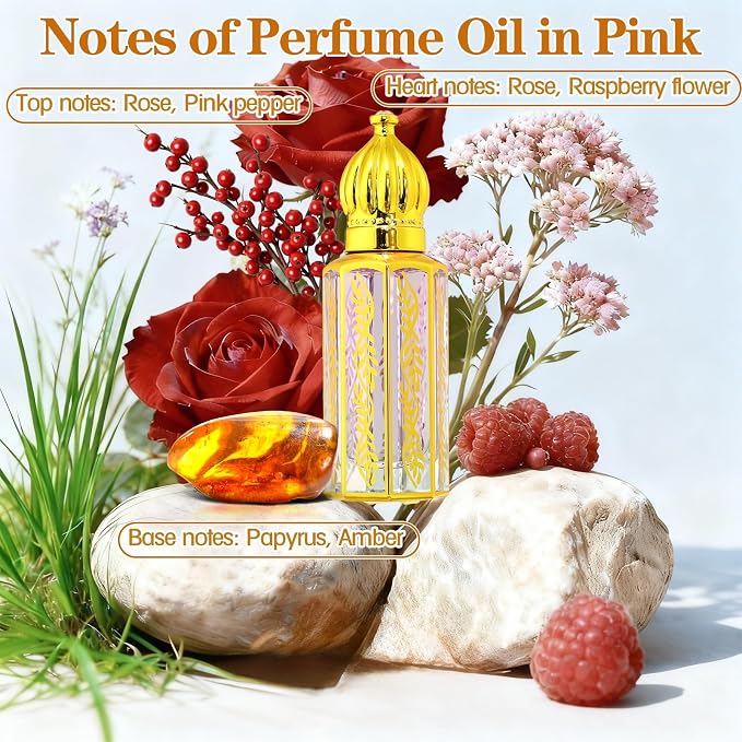 Arabic Perfume Oil for Women, Long Lasting Arabian Perfume Oil Roll On Rose, Sandalwood, Musk, 0.4 fl. oz