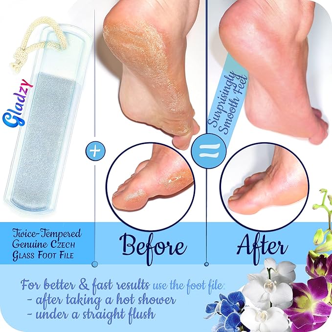 GLADZY Genuine Czech Glass Nail File Set - Callus Remover Foot Rasp, Double Sided Different Grit Surface, Professional Manicure and Pedicure Tools for Natural Nails, Nail Shaper, Ethically Made in EU