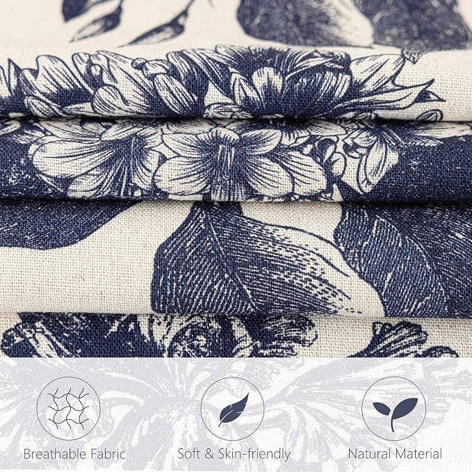 Foindtower Set of 2 Linen Floral Vintage Throw Pillow Covers Neutral Accent Print Decorative Cozy Cushion Covers Farmhouse Boho Home Decor for Sofa Chair Couch Bed Living Room,24×24 Inch,Navy Blue