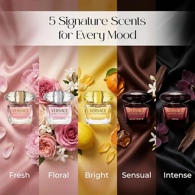 Versace Perfume for Women Gift Set –Mini Variety Splashes, 5 Piece 0.17 oz Each