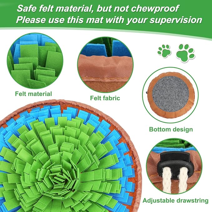 Vivifying Snuffle Mat for Dogs, Adjustable Nosework Mat for Small, Medium & Large Dogs, Interactive Dog Enrichment Toy for Mental Stimulation & Slow Feeding (Green & Blue)