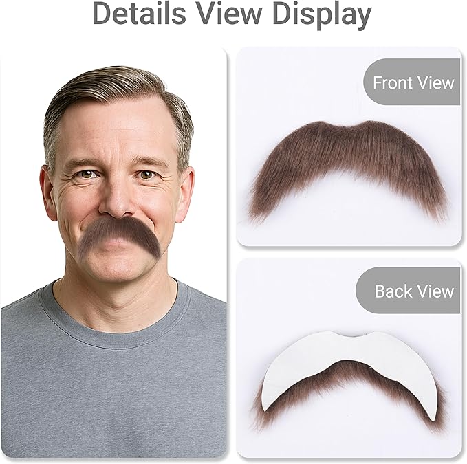 2Pcs Men Fake Mustache Realistic Mustaches Fake Facial Hair Beard for Cosplay Costume Halloween Parties