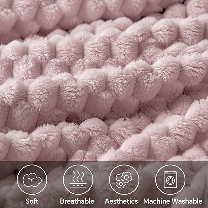 BEDELITE Lotus Pink Throw Blanket for Couch, Soft Gifts for Women, 50 * 60 | 3D Jacquard Decorative Fleece Blanket, Super Soft Plush Throws, Cute Birthday Gift for Women & Men, Suitable for All Seasons