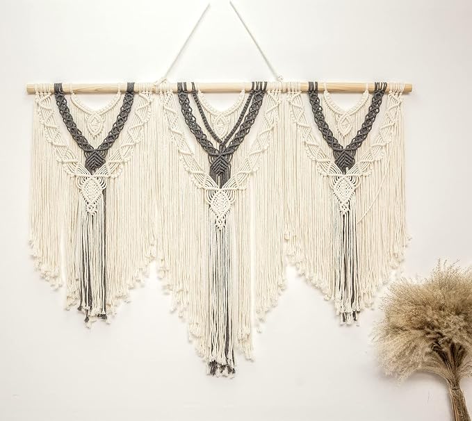 guzhiou Large Macrame Wall Hanging, Boho Woven Tapestry Decor Art, 43"x32" | Handmade bohemian woven tapestry for bedroom, living room, apartment. Perfect Boho style wall decor art for weddings, parties