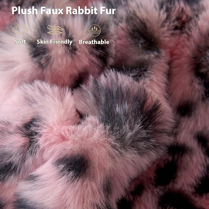 LIFEREVO Leopard Print Fluffy Faux Rabbit Fur Throw Blanket 60x80, Pink | Cheetah Print Soft Plush Bubble Throw for Bed Couch Sofa Office, Washable Skin-Friendly Cozy Furry Blanket for Home Decor