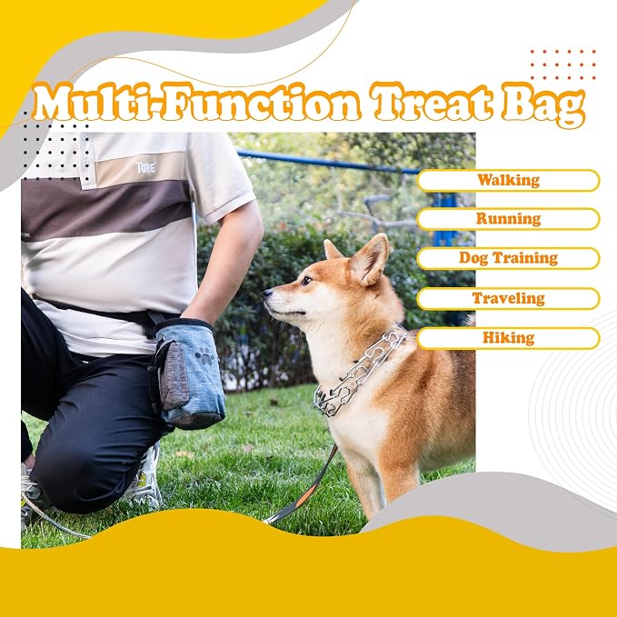 PetnBeyond Dog Treat Pouch Lightweight and Portable Pet Safe Treat Bag, Training Hands-Free Snack Bag with Built-In Poop Bag Dispenser, Capacity for 2 Cups - Great For Walking (Blue, Silhouette)