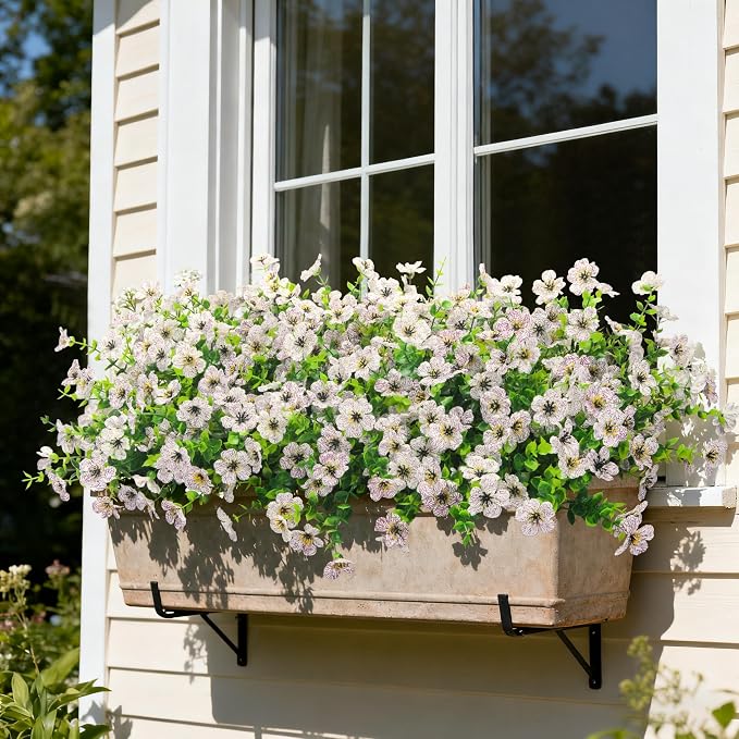12 Pcs Artificial Flowers for Outdoors Decorations, White | Lifelike silk flowers, UV resistant, faux plastic plants, for garden porch window table vase home indoor outdoor decor