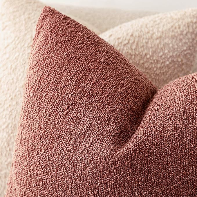 Foindtower Pack of 2, Decorative Textured Boucle Throw Pillow Covers Accent Solid Pillow Cases Cozy Soft Couch Cushion Case for Chair Sofa Bedroom Living Room Home Decor 22x22 Inch Orange Rust Red