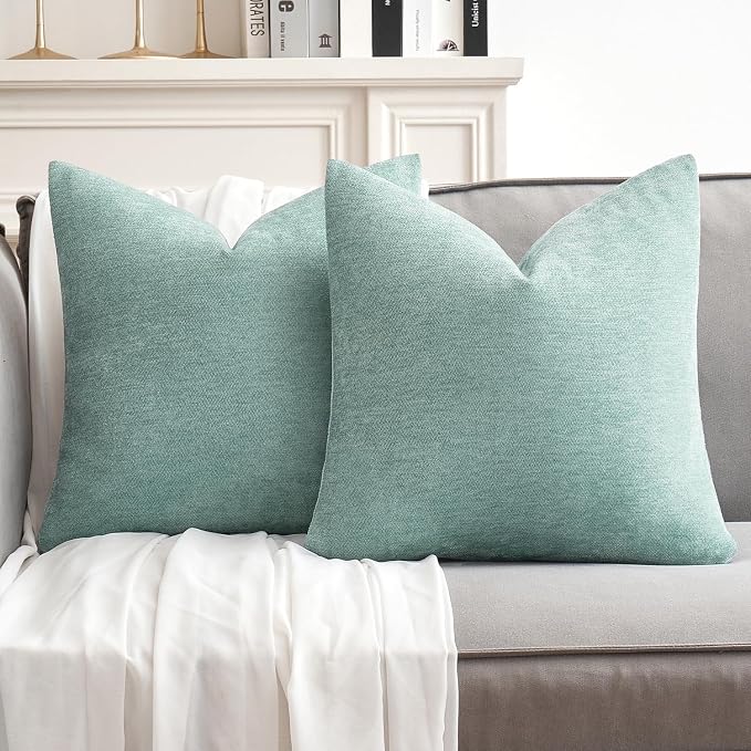 MIULEE Pack of 2 Aqua Green Decorative Pillow Covers 18x18 Inch | Soft Chenille Couch Throw Pillows Farmhouse Cushion Covers for Home Decor Sofa Bedroom Living Room