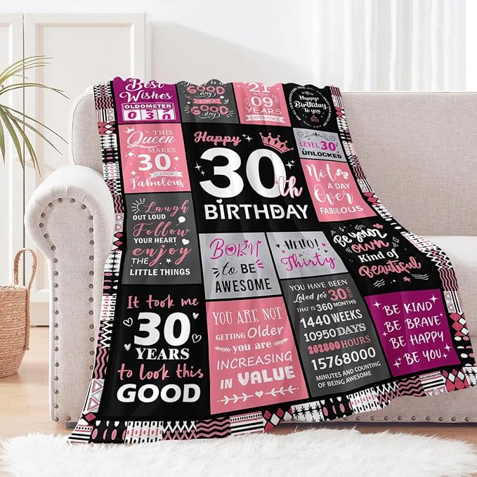 30th Birthday Gifts for Women, Happy 30th Birthday Blanket 60" x 80" | 30 Year Old Birthday Gifts for Women, Daughter, Friend, 1996 30th Birthday Decorations for Her