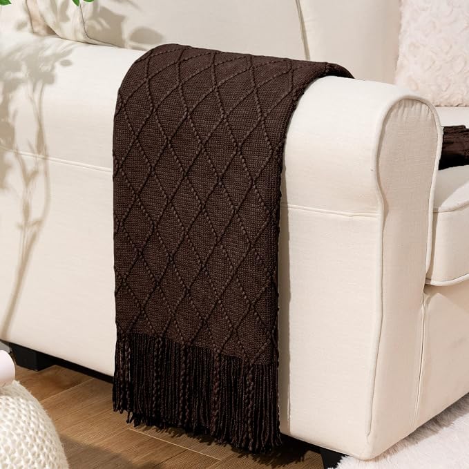BATTILO HOME Dark Brown Throw Blanket for Couch, Chocolate Knit Throw Blankets for Home Decor, Decorative Brown Blanket for Foot of Bed, 50"x60"