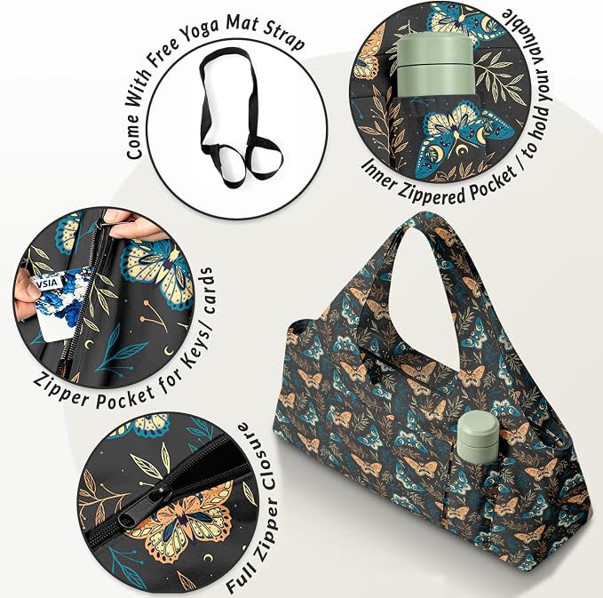 Women's Yoga Bag with Yoga Mat Carrier - Large Mat Pocket Fitness Tote for Pilates, Gym, Travel, Office & Beach