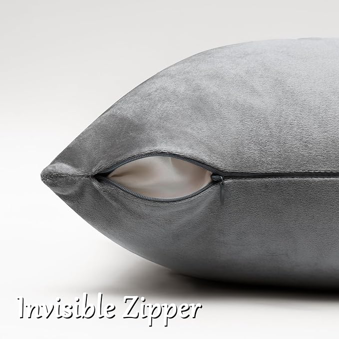GIGIZAZA Dark Grey Velvet Throw Pillow Covers 12x20 Pack of 2 | Decorative Lumbar Pillows for Couch Sofa,280gsm Soft Textured Fabric,Modern Pillowcases,Luxury Cushion Covers