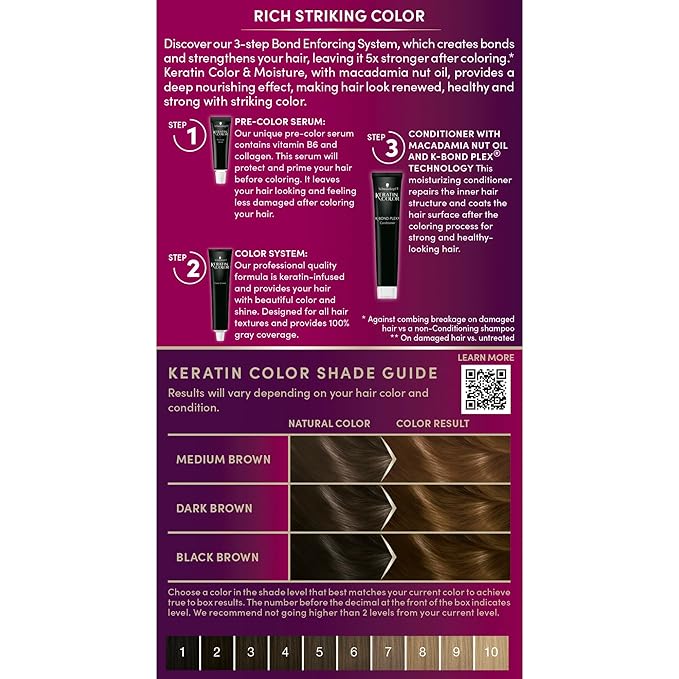 Schwarzkopf Keratin Permanent Hair Dye Cream, 6.83 Light Brown, Professional Quality Color for Up to 100% Gray Coverage, Bond Enforcing System
