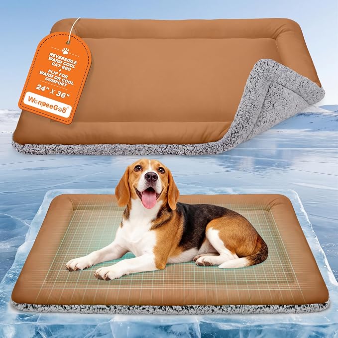 Cooling Mat for Cats, Reversible Self Warming Cat Bed, Dark Brown, 24x36 In | Cool-Touch Ice Silk Side, Plush Fleece Warm Side, Heat-Reflective Foil for Indoor Cats, Kittens, Small Dogs and Crates